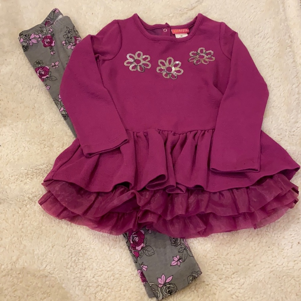 Kidtopia purple tip and floral leggings 6X